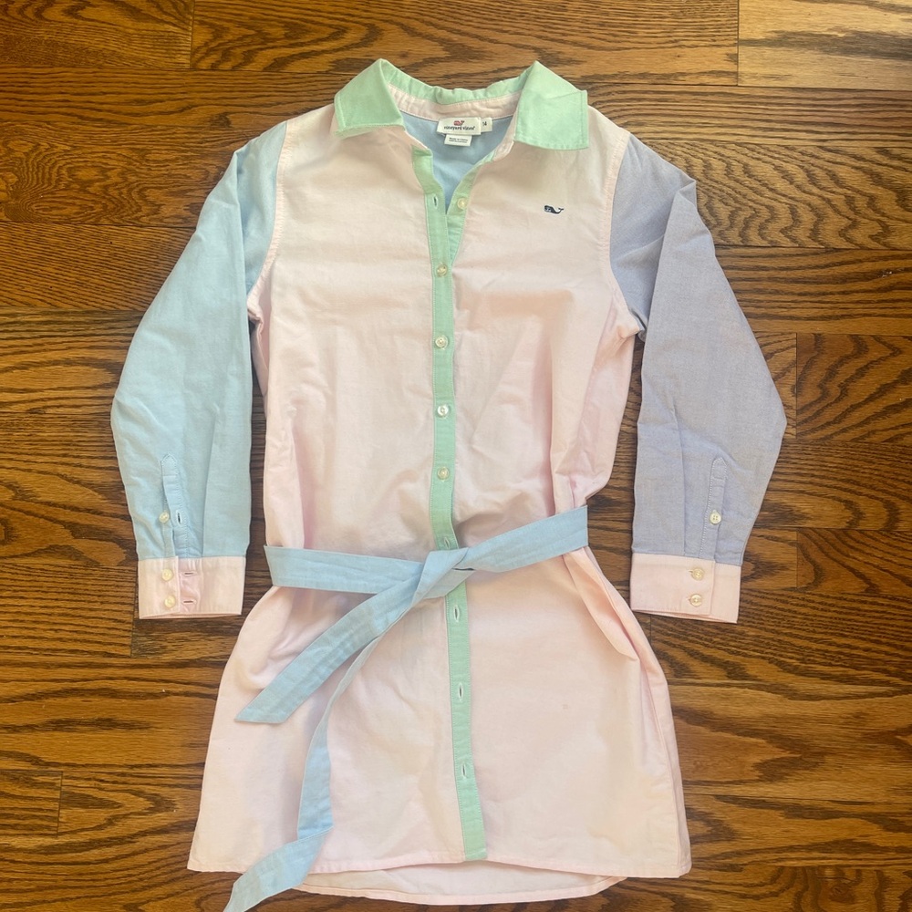 Colorblock Button-Up Dress